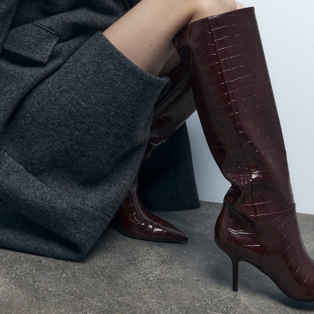 ZARA MOCK CROC KNEE HIGH BOOTS